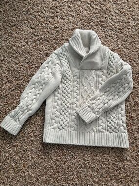 GAP Cream Cable-Knit Shawl Collar Sweater
